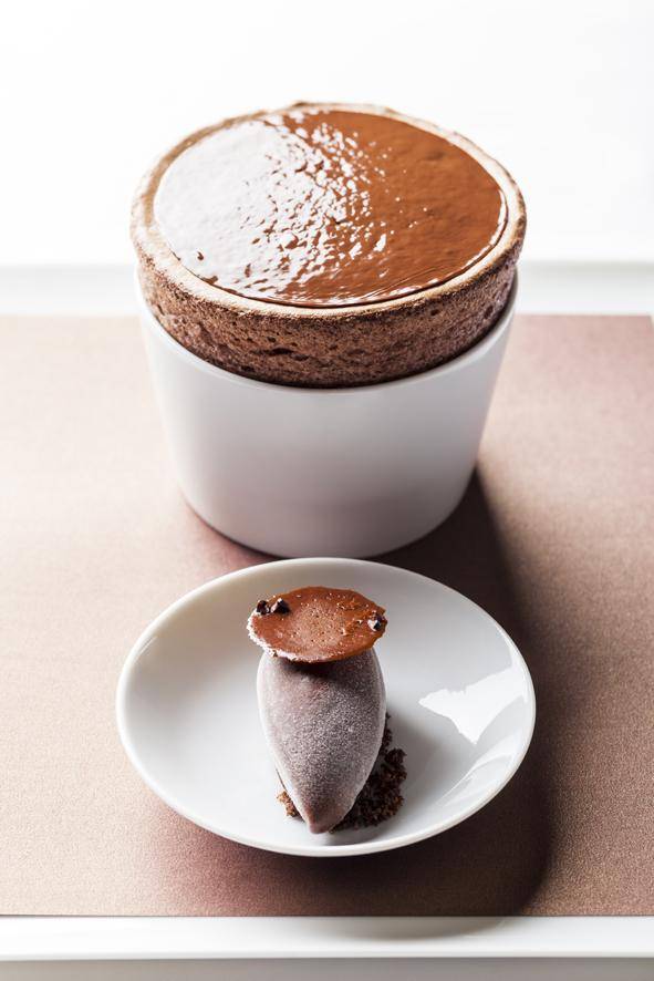 85% chocolate soufflé with cacao sorbet